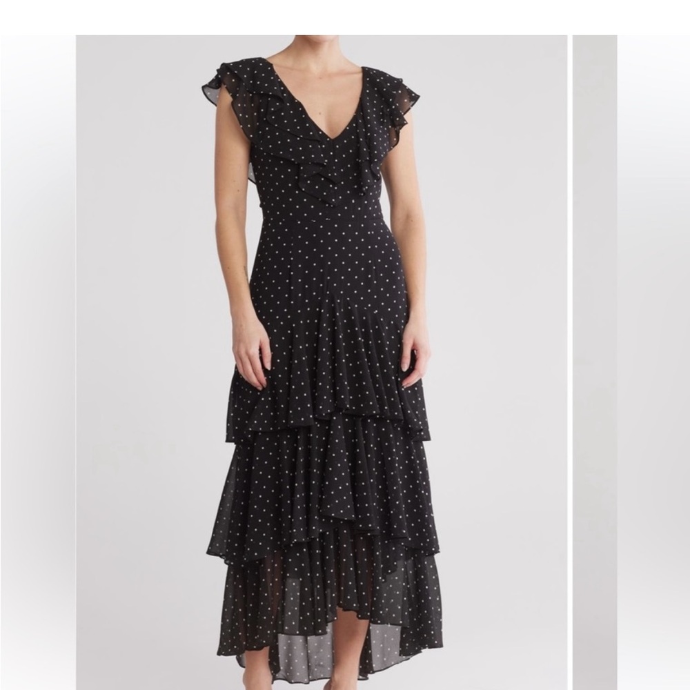 Wayf Black and White Polka Dot High Low Dress